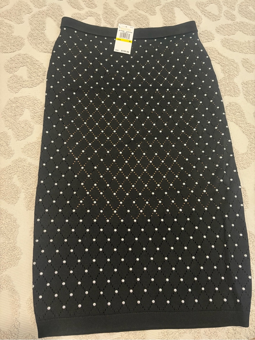 Black Embellished Knit Pencil Skirt by Michael Kors